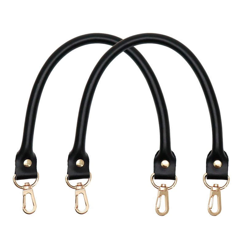 Semetall Black Purse Straps Replacement 2 Pack 40cm/15.7"" Total Length PU Leather Handbag Handles Black Leather Purse Handles with Metal Button